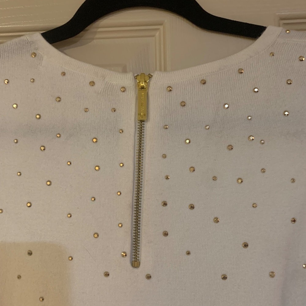 Michael Kors Ivory/Gold Embellished Knit Dress Sz M - Picture 6 of 6